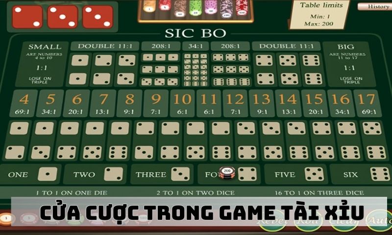 Các cửa cược trong game tài xỉu trực tuyến hiện nay